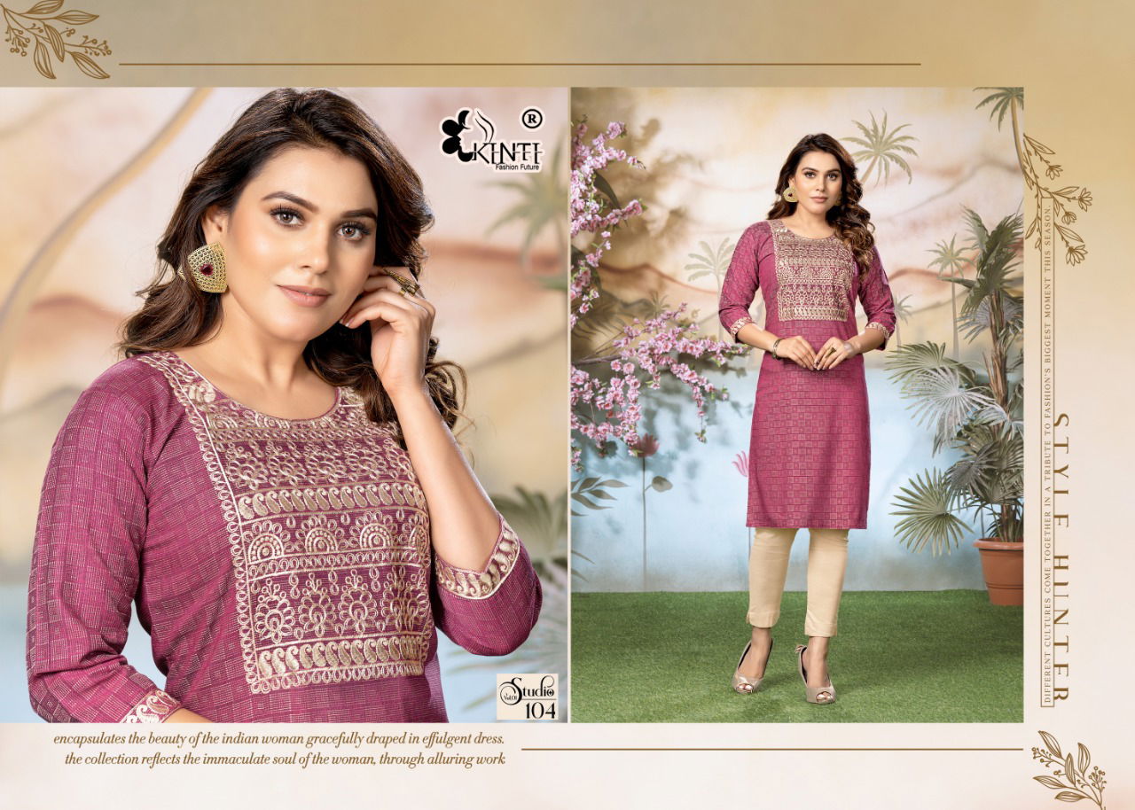 Kinti Studio 1 Fancy Regular Wear Cotton Embroidery Kurti Collection